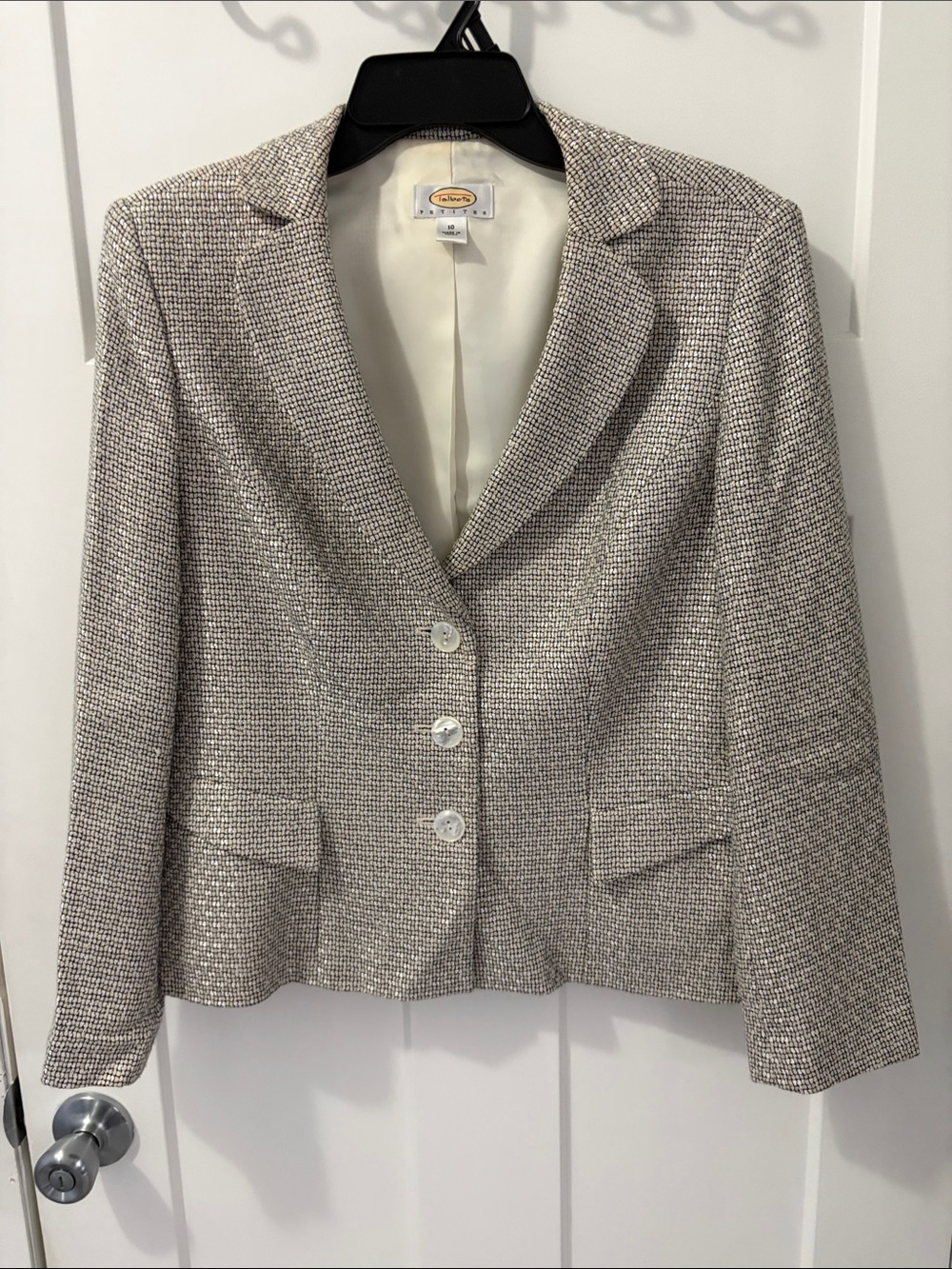 Talbots Neutral Tweed Blazer Jacket in Oatmeal and Cream